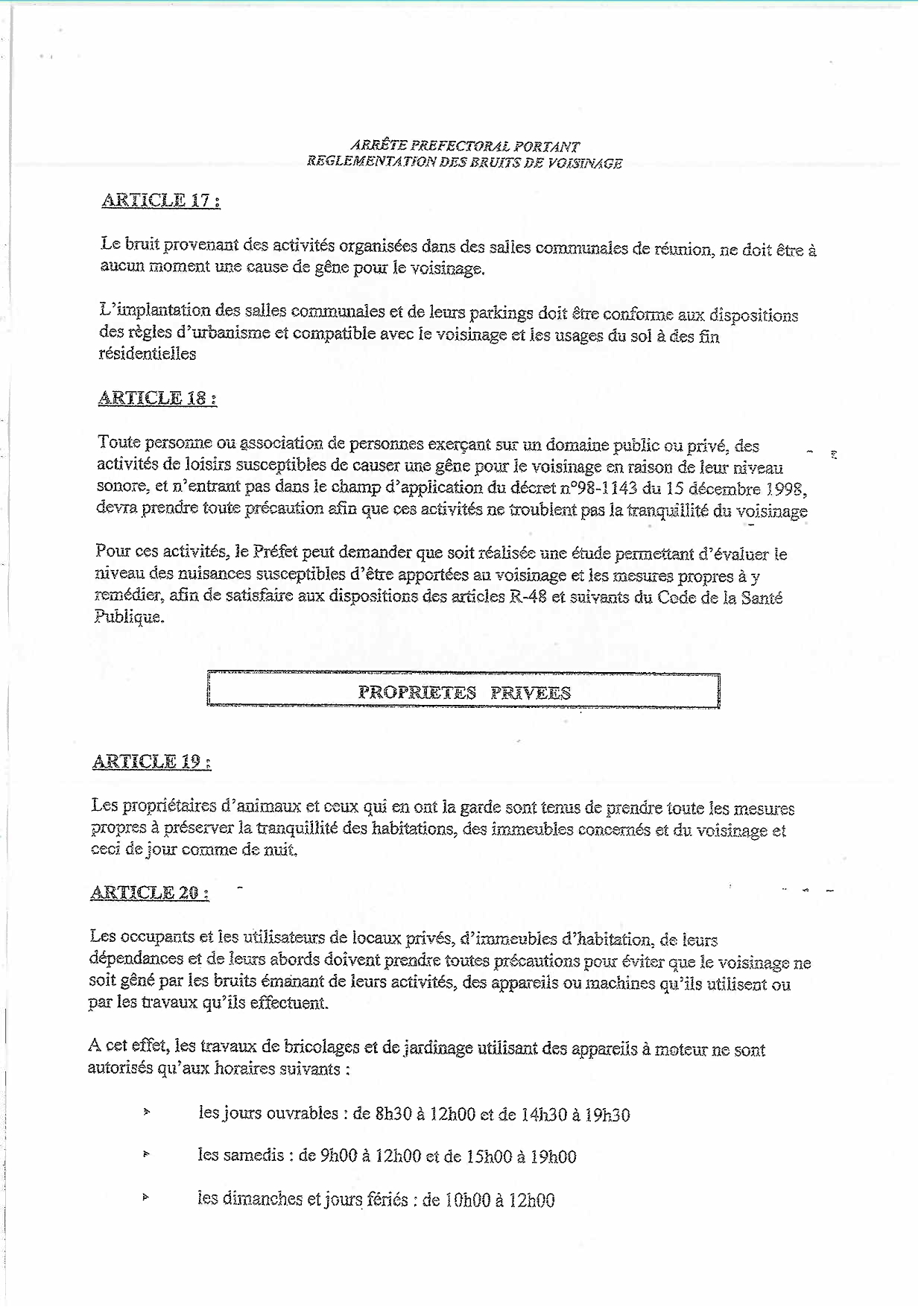Rappel de la règlementation des bruits de voisinage